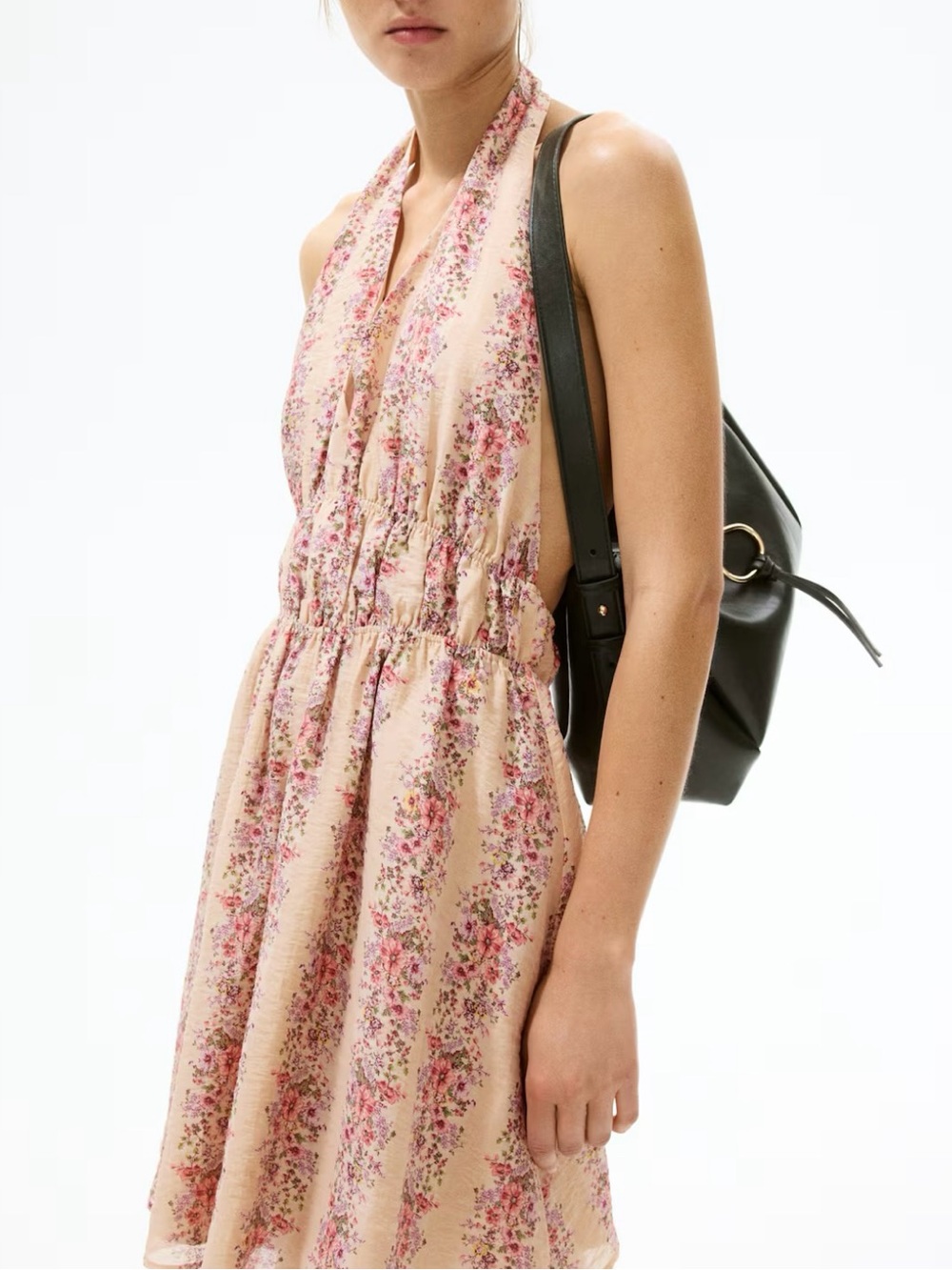 H&M Blush Pink Floral Backless Halter Dress